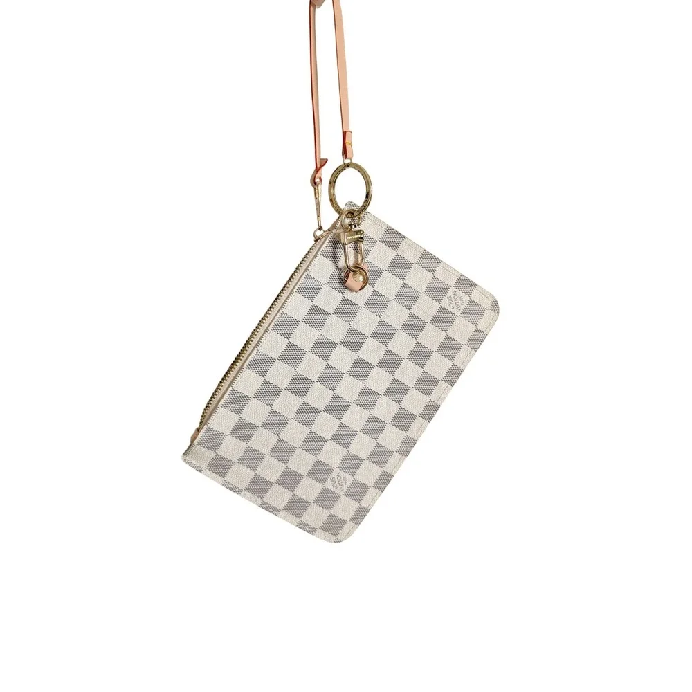 Designer Inspired Polished Heritage Gray & White Checkered Leather Wristlet